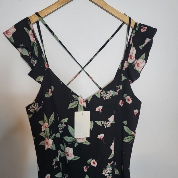 LUNA Black Floral Dress Size L - Picture 11 of 11